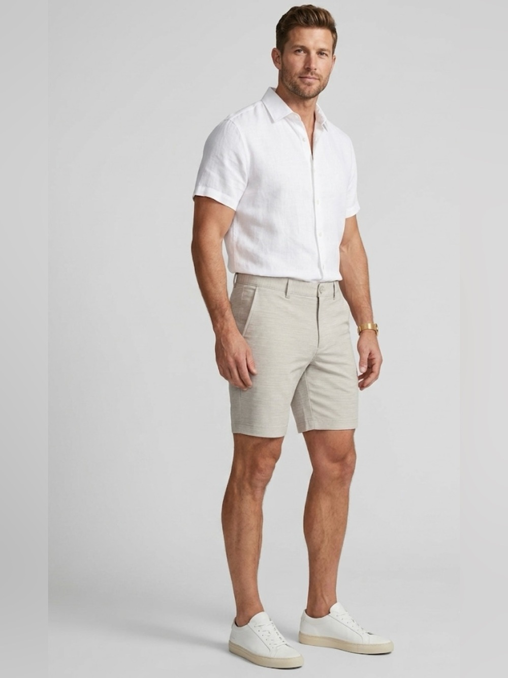 Original Penguin Men's Light Beige Flat-Front Shorts